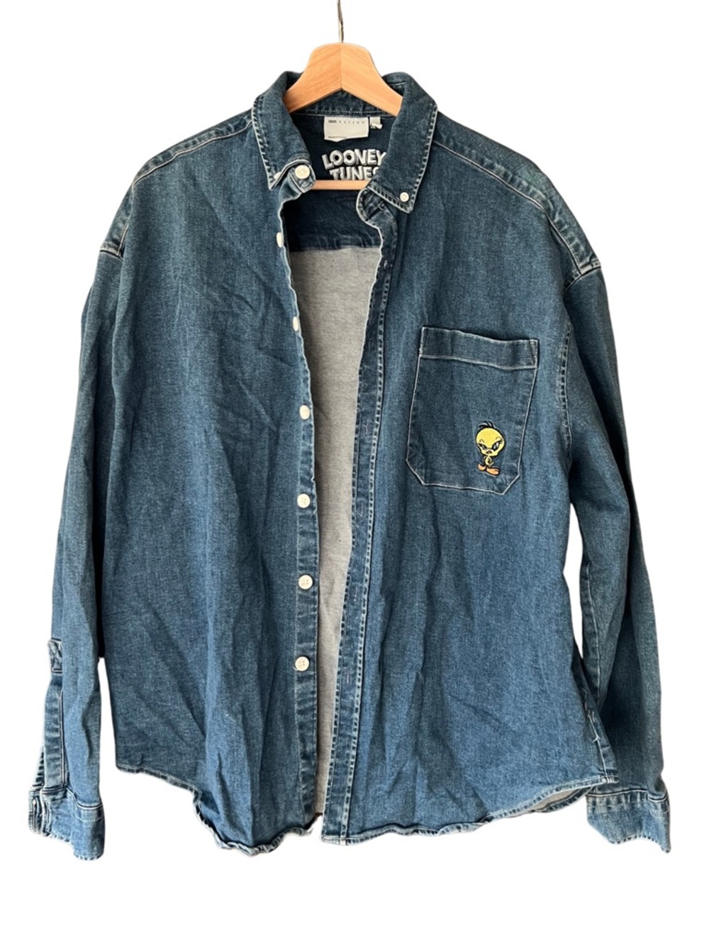 ASOS Denim Button-Down Shirt with Tweety Pocket